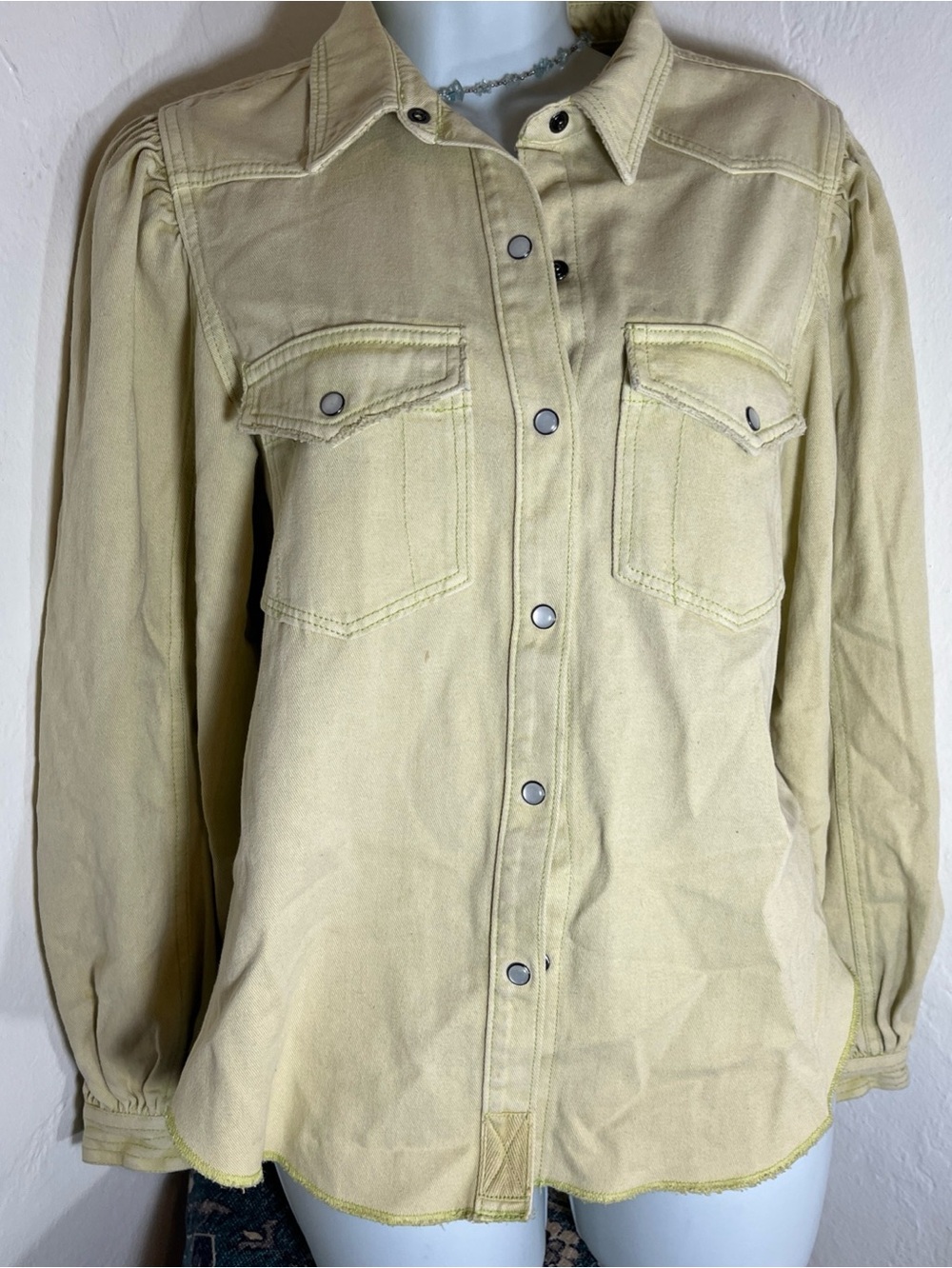 We The Free Pale Yellow Snap-Front Jean Jacket